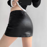 Advbridge PU Leather Skirt For Women High Waist Crocodile Pattern Black Office Lady Club Sexy Bodycon Mini A-line Skirts