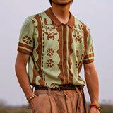 Advbridge Men's Knitted Ethnic Printed Polo Shirt Casual Vintage Streetwear Button Down T-shirt for Men Breathable Luxury Clothing M-3XL