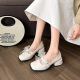 ADVBRIDGE  -  Womens Summer New Fashion Bow Designer Party High Heels PU Leather Elegant Slip-On Women's Square Toe Low Top Shoes Zapatos