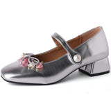 Advbridge Medium Heeled Mary Jane Single Shoes 2024 New Women Shoes Fashion Elegant Flower Bow Pumps Square Toe Thick Heeled Ballet Shoes