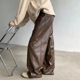 Advbridge Mens Pu Leather Pants Maillard Pu Trousers Autumn Streetwear American Retro Solid Color Simple Casual Pants Men'S Clothing