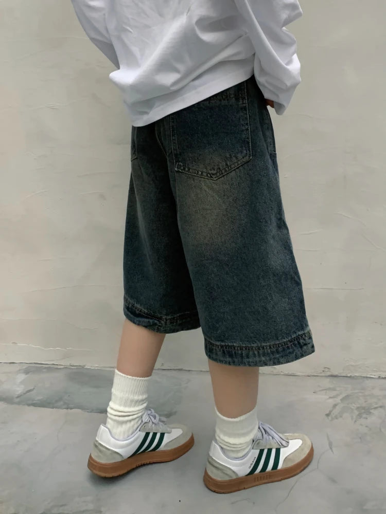 Advbridge Y2k Vintage Baggy Jorts Women Wide Leg Five Points Jeans Korean Streetwear Casual Oversize Washed Denim Shorts Summer