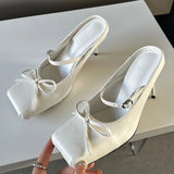 Advbridge Female Red Pumps Footwear Women Heels Mules Shoes Slippers New 2024 Fashion Butterfly-Knot Ladies Thin High Heels Slides Shoes