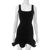 ADVBRIDGE  -  Personalized Fashion Irregular Hem U Collar Sleeveless High Waist Slim Fit Mini Tank Dress Summer Women Sexy New Streetwear
