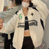 Advbridge Vintage Oversized Women Sweatshirts Grunge Y2k Korean Streetwear Black White Zip Up Hoodies Female Hip Hop Fashion Tops