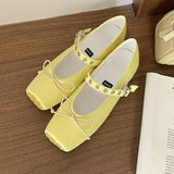 ADVBRIDGE  -  Satin Square Toe Mary Jane Shoe Women Shallow Buckle Bowknot Footwear Ladies Fashion Light Comfort Soft Sole Ballet Flats Women