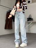 Advbridge Vintage 90s Jeans Women Y2k High Waist Light Blue Straight Pants Casual Streetwear Distressed Loose Floor Length Trousers