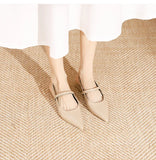 ADVBRIDGE  -  Women's Flat Sandals Minimalist Pointed Flat Sole Shoes One Word Strip with Empty Back Low Heel Women's Shoes Sandalias Mujer