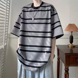 ADVBRIDGE  -  Striped Print T Shirts Men Cute Crewneck Clothes Loose Summer Loose Fashion T-Shirts Fashion Cotton Short Sleeve Q129