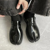 Advbridge Split toe horseshoe shoes for men's thick sole Lefu shoes Tabi shoes patent leather Korean version trend casual leather shoe s