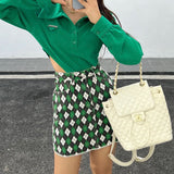 Advbridge Fashion Checked Ripped Green Jean Skirts Women Streetwear Casual Pocket High Waist Denim Skirt Summer Sexy Above Knee Mini Skirt