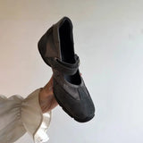 ADVBRIDGE  -  New Grey Women's Flats Casual Velvet Surface Low Top Versatile Casual Shoes French Magic Tape Slip-On Mary Janes Spring Shoes
