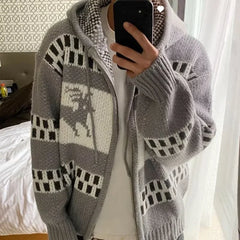 Advbridge Men‘s Wintern outfits New Knitted Hat Deer Open Cardigan Sweater Autumn Men's Fashion Harajuku Versatile Personality INS Trend Pullovers Advbridge Men‘s Wintern outfits