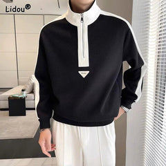 Advbridge Men‘s Wintern outfits New Spring and Autumn Trendy Men's Handsome Simple Half Zipper Stand Up Neck Colored Long Sleeve Loose Casual Sweater Advbridge Men‘s Wintern outfits