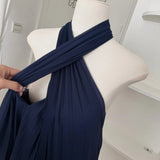 ADVBRIDGE  -  Navy Blue Halter Dress for Women 2025 Summer French Sleeveless Pleated Chiffon Short Dresses with Waist Chain Party Girl's Frock