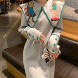 Advbridge Buttons Printing Patchwork Fashion Dresses Loose Preppy Style Sweet O-neck Long Sleeve Streetwear Pullovers Women's Clothing