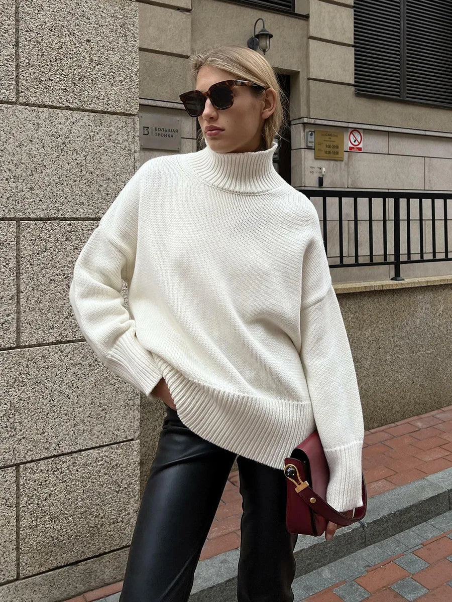 Advbridge Solid Color Turtleneck Knitted Pullover Sweater Fashon Classic Sweater Autumn and Winter Women's Commuter Outfit Pullovers