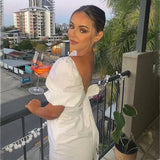 Advbridge Tie Back White Summer Short Dress Women's Casual Short Sleeve Square Collar Mini Backless Dress Femme Retro Dress 2024