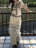 Advbridge Vintage Women Sweatpants Baggy Korean Preppy Style Retro Trousers Streetwear Y2k Letter Printed Wide Leg Patchwork Pants