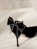 Advbridge Ladies Summer Footwear Super High Heel With Bow Rhinestone Crystals Stilito Diamond Black Shoes For Women  Young On Sale E A