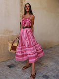 Advbridge Crochet Bohemian Summer Dress for Women Spaghetti Strap Red Vintage Tassel Beach Dress Maxi Long Casual Sundress Autumn