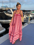 Advbridge Crochet Bohemian Summer Dress for Women Spaghetti Strap Red Vintage Tassel Beach Dress Maxi Long Casual Sundress Autumn