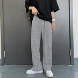 ADVBRIDGE  -  Summer Pleated Pants Men Fashion Casual Plaid Pants Men Streetwear Korean Loose Straight Ice Silk Pants Mens Plus Size Trousers