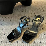 ADVBRIDGE  -  Low Sandals Woman Leather Low-heeled Rubber Hoof Heels Slides Rome Fabric Patent Low Sandals Woman Leather Low-heeled Hoof Heels