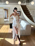 ADVBRIDGE  -  Y2K Streetwear Lace Camisole Dress Women Aesthetic Ruffle Slim Irregular Midi Dress Summer Club Party All Match Ladies Vestidos