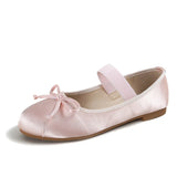 ADVBRIDGE  -  Elastic Band Silk Bow Ballet Flat Shoes for Women Round Toe Pink Bow Loafers Soft Soled Women Silk Deer Leather Shoes