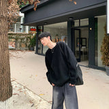 Advbridge Men's Clothing Korean Popular Knit Irregular O Neck Long Sleeve Pullover Sweater Solid Color Light Luxury Leisure Retro Knitwear
