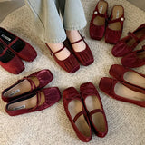 ADVBRIDGE  -  Ballet Red Footwear Mary Janes Silk Women Flats With Shoes Female Soft Fashion Buckle Shallow Ladies Lolita Dance Shoes