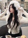 Advbridge Y2k Korean style furry hooded hoodie fashion autumn and winter women's casual all-match clothing zipper short knitted sweater