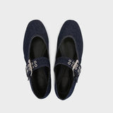 ADVBRIDGE  -  Denim Blue Flat Ballet Flats Women Fashion Metal Buckle Strap Design Flats Shoes Light Breathable Mary Jane Shoe Designer Shoes