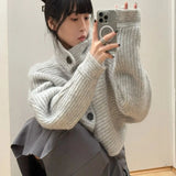 Advbridge Y2K Gray Striped Women Sweater Vintage Turtleneck Korean Fashion Knit Cardigan Harajuku Button Autumn Loose Old Money