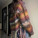 Advbridge Knitted Cardigan Women Striped Vintage Sweater Casual Baggy Autumn Streetwear V-neck Personality Soft Кардиган Женский