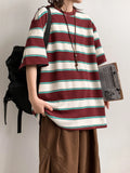 ADVBRIDGE  -  Heavy Cotton Men's Short Sleeve T Shirt Striped Summer Cotton Bottom Shirt Half Sleeve Long Fleece Cotton T Shirt Q250