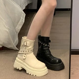 Advbridge Booties Leather Black Round Toe Woman Short Shoes Platform Punk Style Chunky Combat Ankle Boots for Women Sale High Quality Boot