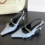 ADVBRIDGE  -  Blue Patent Leather High Heels Women Sexy Pointy Toe Bow Decorated Heeled Sandals Summer Elegant Slingbacks Dress Women Pumps