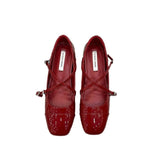 ADVBRIDGE  -  Lacquer Leather Square Toe Red Mary Jane Shoes for Women's 2025 Spring Height Increasing Ballet Cross Buckle Strap Pumps Women