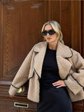 Advbridge 2024 Autumn Winter Women Plush Jacket With Pockets Casual Loose Lapel V Neck Long Sleeve Warm Coat Fashion Female Street Outwear