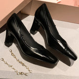 ADVBRIDGE  -  Spring new women's genuine leather crystal chain decoration slip-on Mary Jane pumps 7cm thick high heel elegant ladies shoe