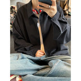ADVBRIDGE  -  White Long Sleeved Shirt Men Fashion Society Mens Black Dress Shirt Korean Loose Ice Silk Shirt Mens Oversized Casual Shirts