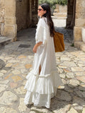 ADVBRIDGE  -  Fringed Lace Up Long Dress Ruffle Pleated Slit Tassel Baggy Slimming Fashion Layered Robes Vacation Beach Women Maxi Dresses New