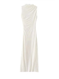 Advbridge Pleated Sleeveless Long Dresses Women Elegant Solid Bodycon Turtleneck  Hip Package White Dress 2024 Summer Evening Party Robe