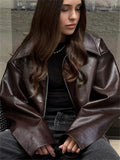 Advbridge High Street Loose Female PU Coat Casual Zipper Slim High Waist Long Sleeve Patchwork Fashion Clothes Women Autumn Outwear