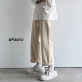 ADVBRIDGE  -  Cotton Casual Pants Men Oversized Wide Leg Pants Men Japanese Streetwear Hip-hop Loose Straight Pants Men Beige Trousers S-2XL