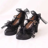 Advbridge French Vintage Gothic Lolita Girl Shoes Cosplay Pointed Sandals Lace Flower Ruffle Bowknot Cameo Fashion 8cm High Heel Shoes