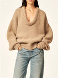 Advbridge Autumn Knit Sweater Pullover Loose Female Casual Patchwork Scoop Neck Striped Long Sleeve Knitwear Women Y2k Top Pullover
