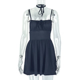 ADVBRIDGE  -  Sexy Cute Camisole Dress For Women Summer Open Back Sleeveless High Waist Shirring Lace-up Solid Pleated Mini Party Dresses